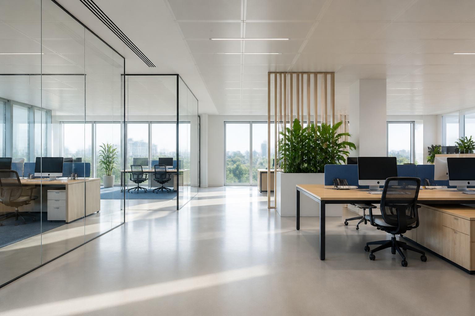 Een licht en schoon modern kantoor