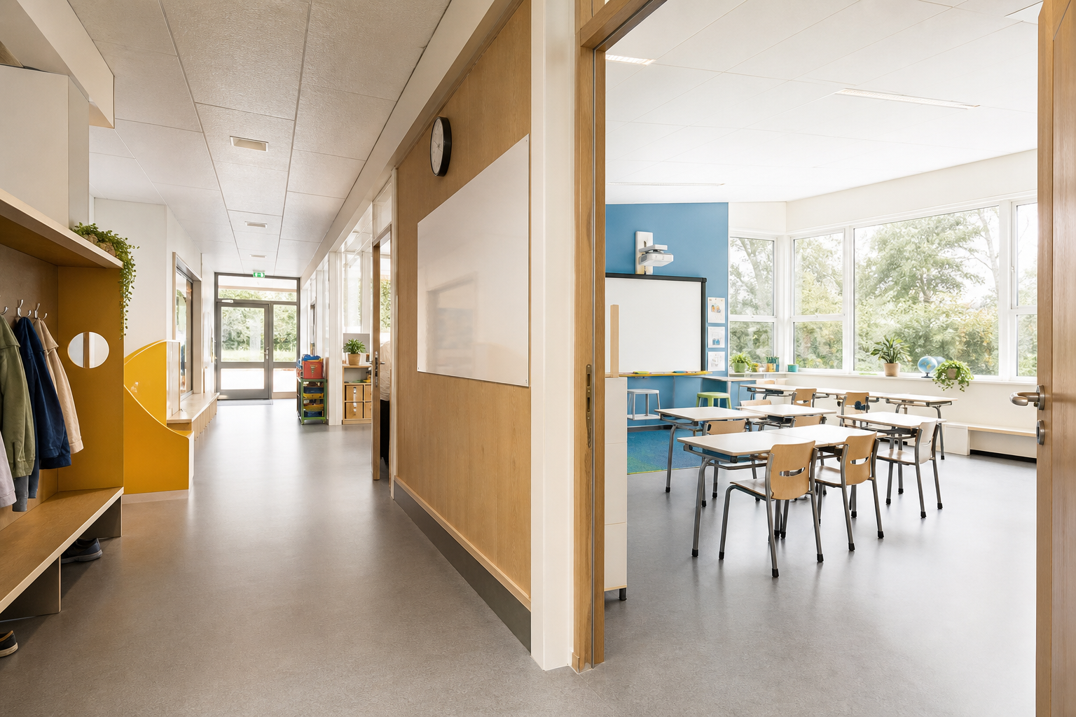 Een frisse, schoongemaakte school en klas